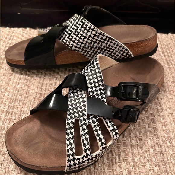 Birkenstock Tatami Houndstooth Sandals Women Sz 9 Strappy Slide On Boho Buckle - Picture 2 of 10